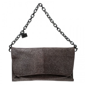 Escada Dark Beige Lizard Glitter Chain Clutch