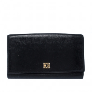 Escada Black Leather Flap Continental Wallet