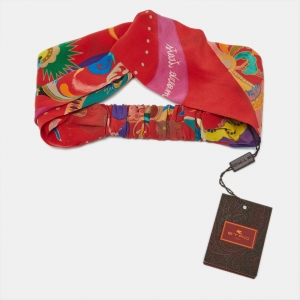 Pre Owned Etro Red Floral Print Silk Headband