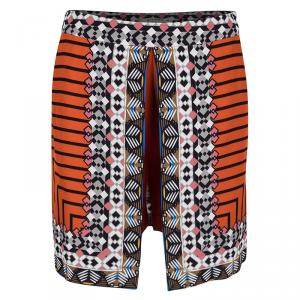 Pre Owned Etro Orange Printed Silk Mini Skirt-Shorts S