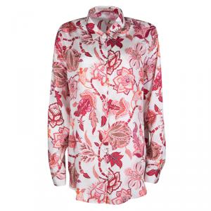 Etro White Floral Printed Silk Long Sleeve Button Front Shirt L