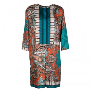 Pre Owned Etro Multicolor Printed Silk Long Sleeve Dress L