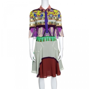 Pre Owned Etro Multicolor Abstract Printed Short Sleeve Flared Dress M