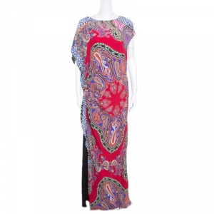 Etro Multicolor Paisley Printed Asymmetric Draped Maxi Dress L