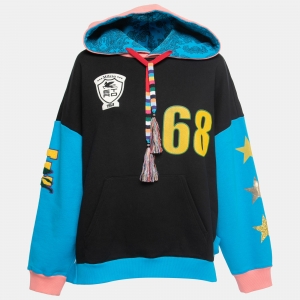 Etro Color Block Cotton Logo Patch Oversized Hoodie S