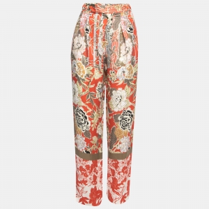 Etro Multicolor Floral Print Crepe High Waist Tapered Trousers M