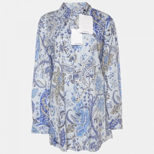 Pre Owned Etro Blue Paisley Striped Cotton Blend Button Front Shirt XL