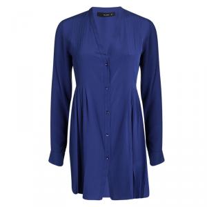 Pre Owned Etro Blue Silk Pleat Detail Long Sleeve Blouse S