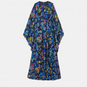 Etro Midnight Blue Metallic Silk-Blend Maxi Dress S (IT 40)