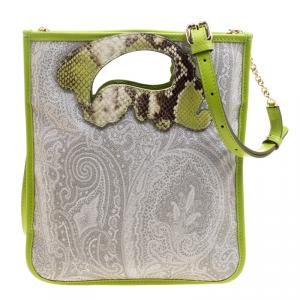 Pre Owned Etro Grey/Green Paisley Coated Canvas Crossbody Bag