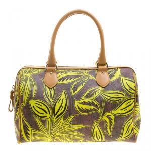 Etro Neon Green Paisley Printed Coated Canvas Satchel