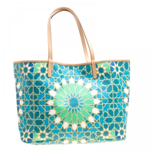 Pre Owned Etro Green/Multicolor Printed Coated Canvas Ramadan Edition Shopping Tote