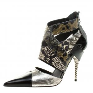 Etro Multicolor Snakeskin/Lizard and Patent Pointed Toe Strappy Sandals Size 39