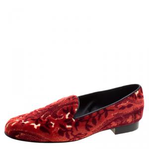 Etro Red Printed Velvet Loafers Size 40