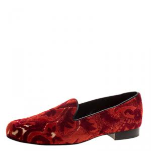 Etro Red Brocade Velvet Smoking Slippers Size 39