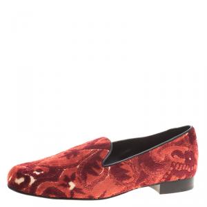 Etro Red Brocade Velvet Smoking Slippers Size 39