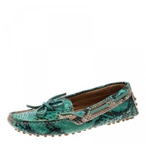 Etro Two Tone Python Leather Bow Loafers Size 36