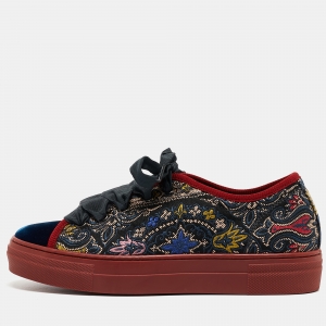 Etro Multicolor Embroidered Fabric and Velvet Low Top Sneakers Size 36