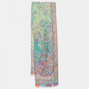 Etro Multicolor Paisley Print Silk and Cashmere Scarf