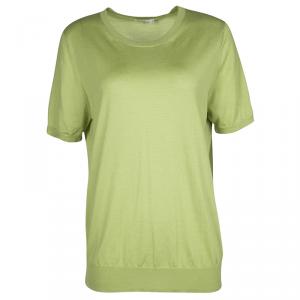 Etro Green Wool Silk Rib Trim Short Sleeve Sweater L
