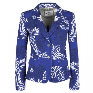 Pre Owned Etro Blue and White Floral Printed Cotton Blazer M