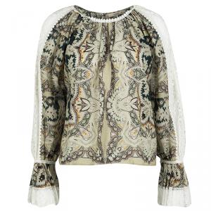 Pre Owned Etro Paisley Print Lace Trim Long Sleeve Blouse S