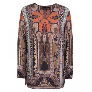 Pre Owned Etro Multicolor Printed Silk Long Sleeve Tunic M