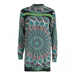 Pre Owned Etro Multicolor Printed Silk Mandarin Collar Long Sleeve Button Front Blouse S