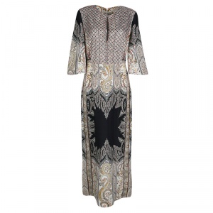 Pre Owned Etro Embellished Lace Bodice Detail Paisley Printed Silk Maxi Dress M