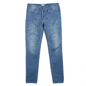 Pre Owned Etro Indigo Faded Effect Paisley Printed Denim Slim Fit Jeans M