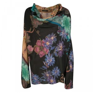 Pre Owned Etro Multicolor Floral Printed Long Sleeve Cowl Neck Top S