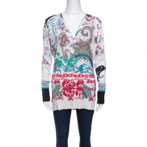 Etro Multicolor Printed Silk Knit Button Front Long Sleeve Cardigan M