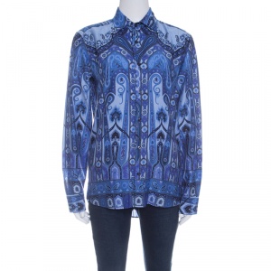 Pre Owned Etro Blue Printed Cotton Long Sleeve Button Front Shirt S