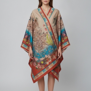 مملوكة مسبقًا Etro Beige Jacquard Floreale Garden Of Ninfa Cape One Size 