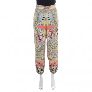 Pre Owned Etro Multicolor Printed Silk Waist Tie Detail Loose Pants M