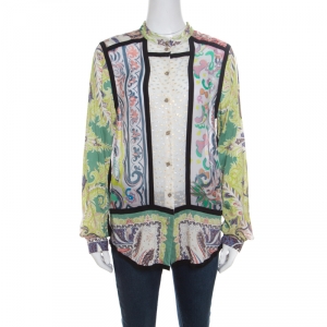 Pre Owned Etro Multicolor Printed Clip Dot Paneled Long Sleeve Shirt M