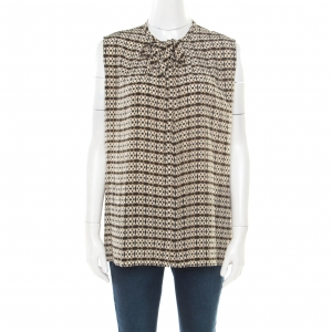 Pre Owned Etro Khaki Abstract Printed Silk Sleeveless Top M