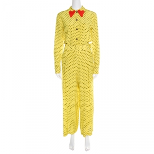 Etro Yellow and Black Polka Dotted Silk Shirt and Pants Set M