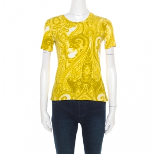 Pre Owned Etro Green Paisley Printed Cotton Crew Neck T-Shirt S