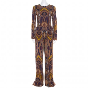 Etro Multicolor Printed Crepe Long Sleeve Wide Leg Jumpsuit M