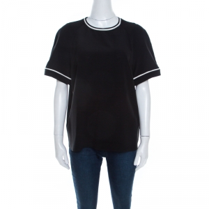 Pre Owned Etro Black Silk Contrast Trim Short Sleeve Top L