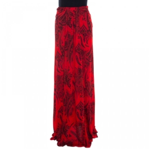 Pre Owned Etro Red Paisley Print Jersey Draped Maxi Skirt S