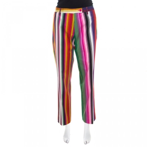 Pre Owned Etro Multicolor Striped Cotton Pants L 