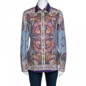 Pre Owned Etro Multicolor Paisley Printed Stretch Cotton Long Sleeve Shirt M