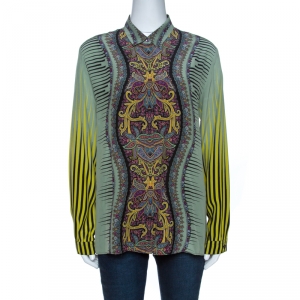 Pre Owned Etro Pale Green Placement Print Detail Long Sleeve Shirt L