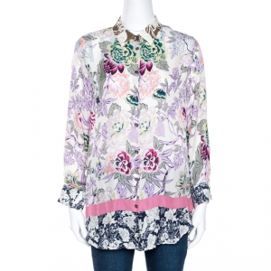 Etro Multicolor Floral Print Silk Long Sleeve Blouse L
