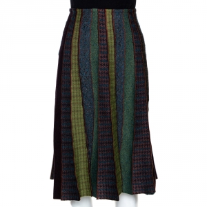 Pre Owned Etro Multicolor Wool and Alpaca Blend Paneled Midi Skirt M