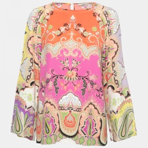 Pre Owned Etro Multicolor Paisley Printed Silk Long Sleeve Top M