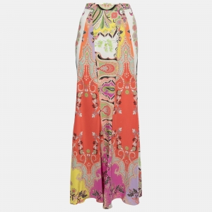 Pre Owned Etro Multicolor Paisley Printed Silk Maxi Skirt M
