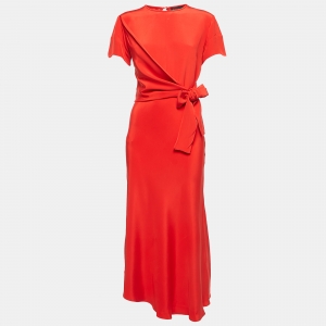 Etro Red Crepe Waist Tie Detail A-Line Midi Dress M